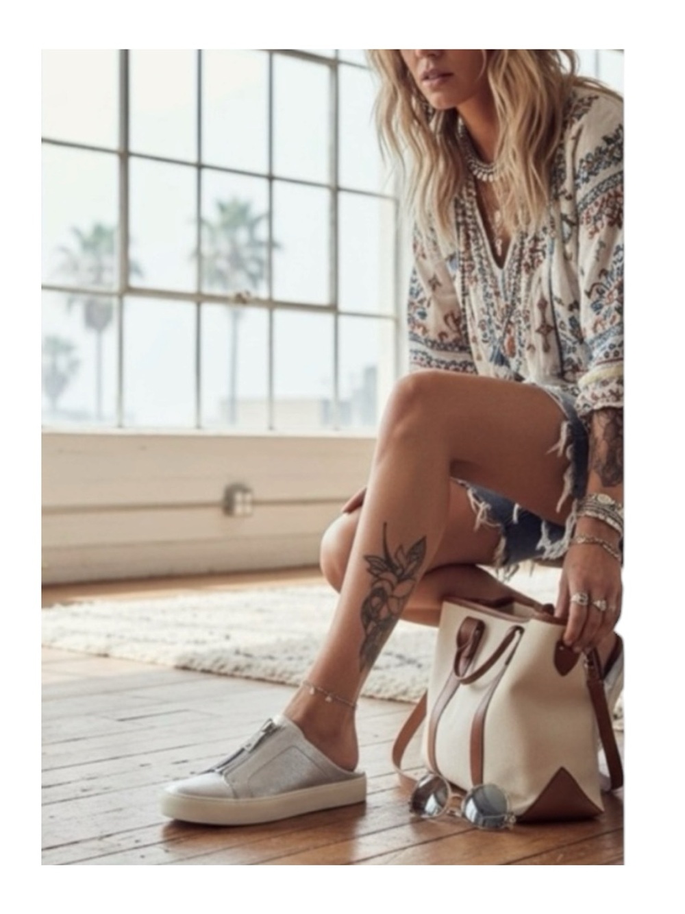 Frye ༄ Lena Logo Zipper Mule Leather Backless Sneakers ༄ Metallic Silver ༄ 9M